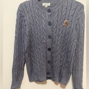 Christina Gray Cable Knit Cardigan with Bear Accent